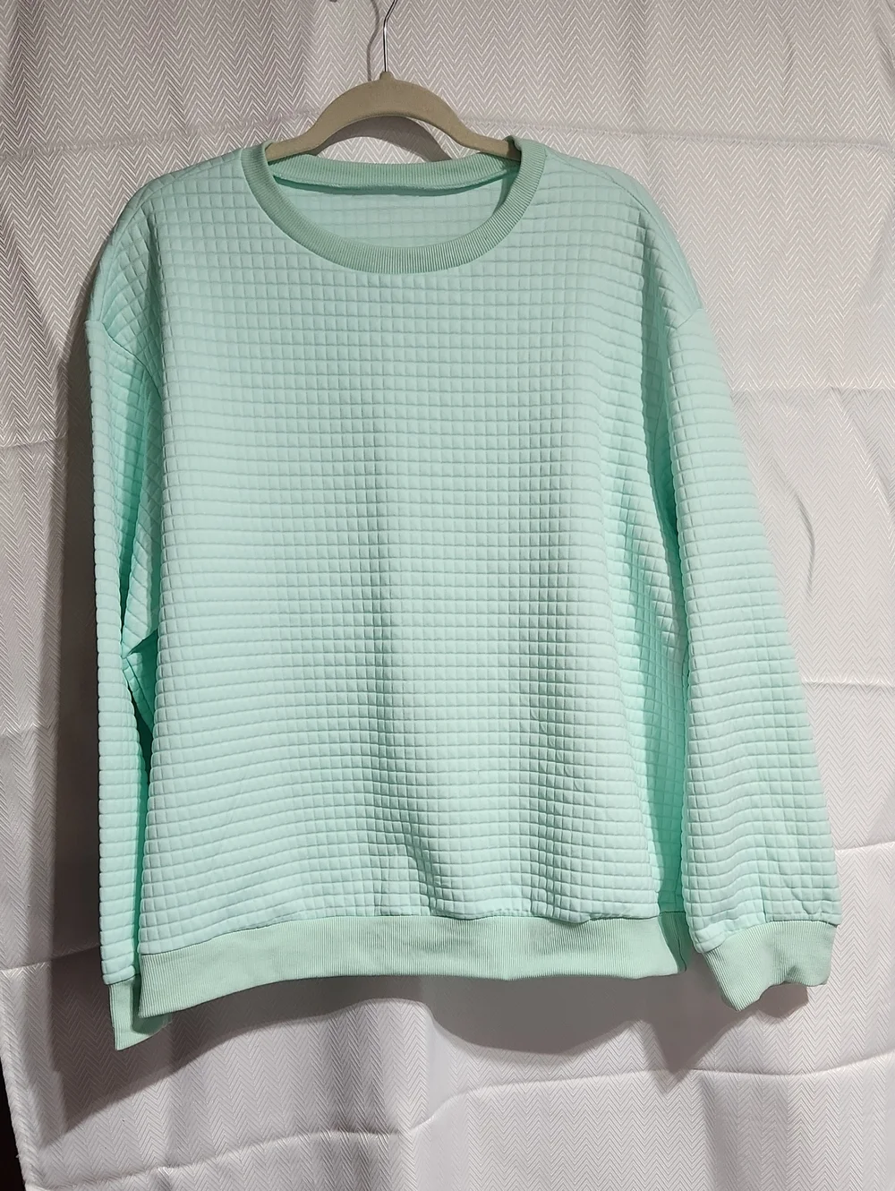 2XL Mint Green Women's Quilted Crewneck Sweatshirt